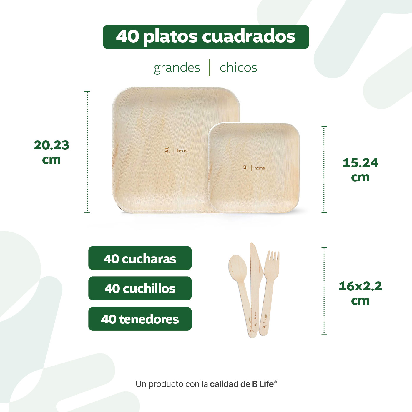 Foto 5 | Set de Platos y Cubiertos B Life Biodegradables de Hoja de Palma 200 Piezas