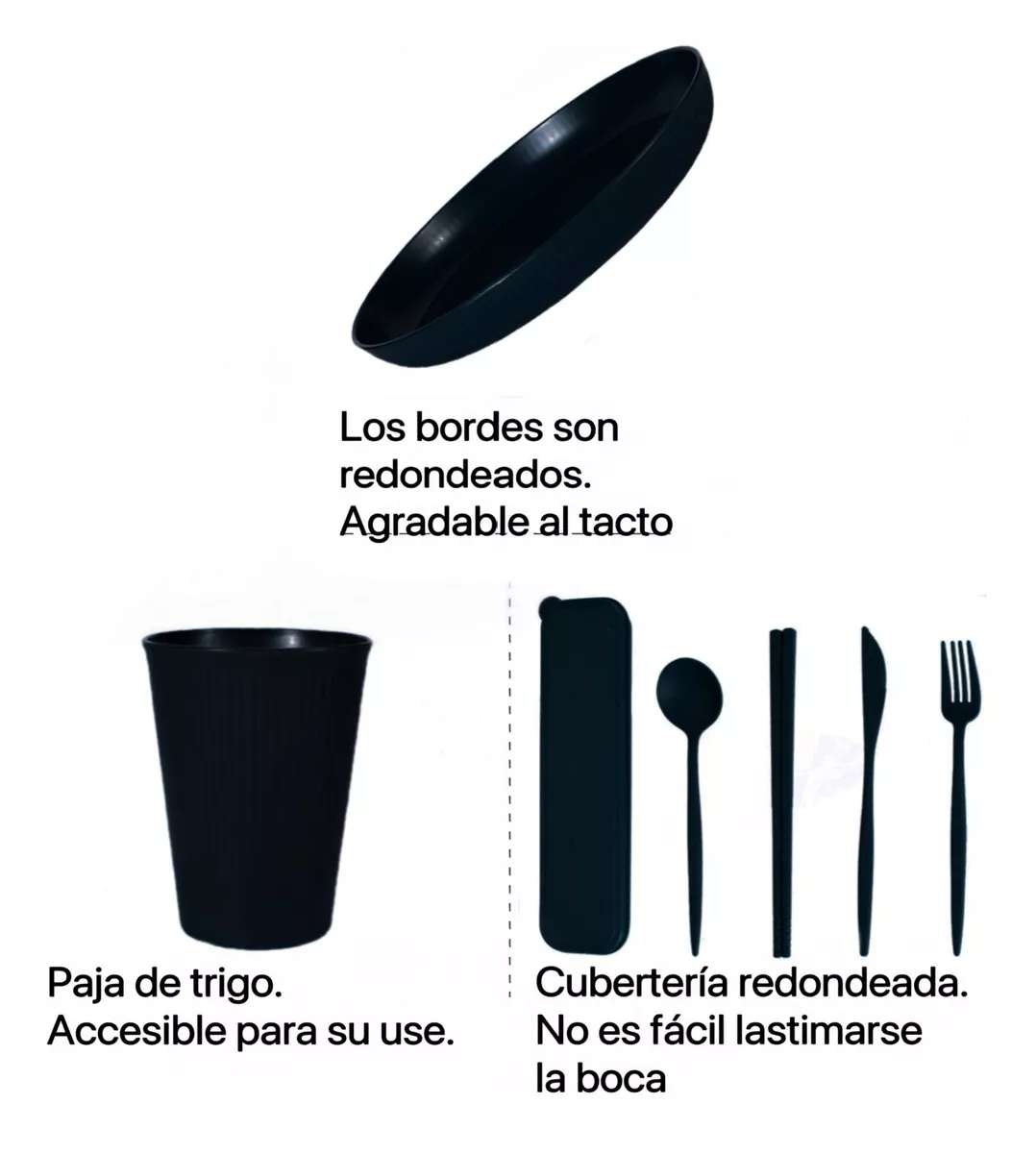 Foto 3 pulgar | Juego de Vajilla Ecológica de Paja de Trigo de 36 Piezas Negro