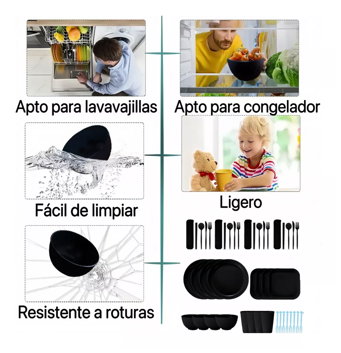 Foto 4 pulgar | Juego de Vajilla Ecológica de Paja de Trigo de 36 Piezas Negro