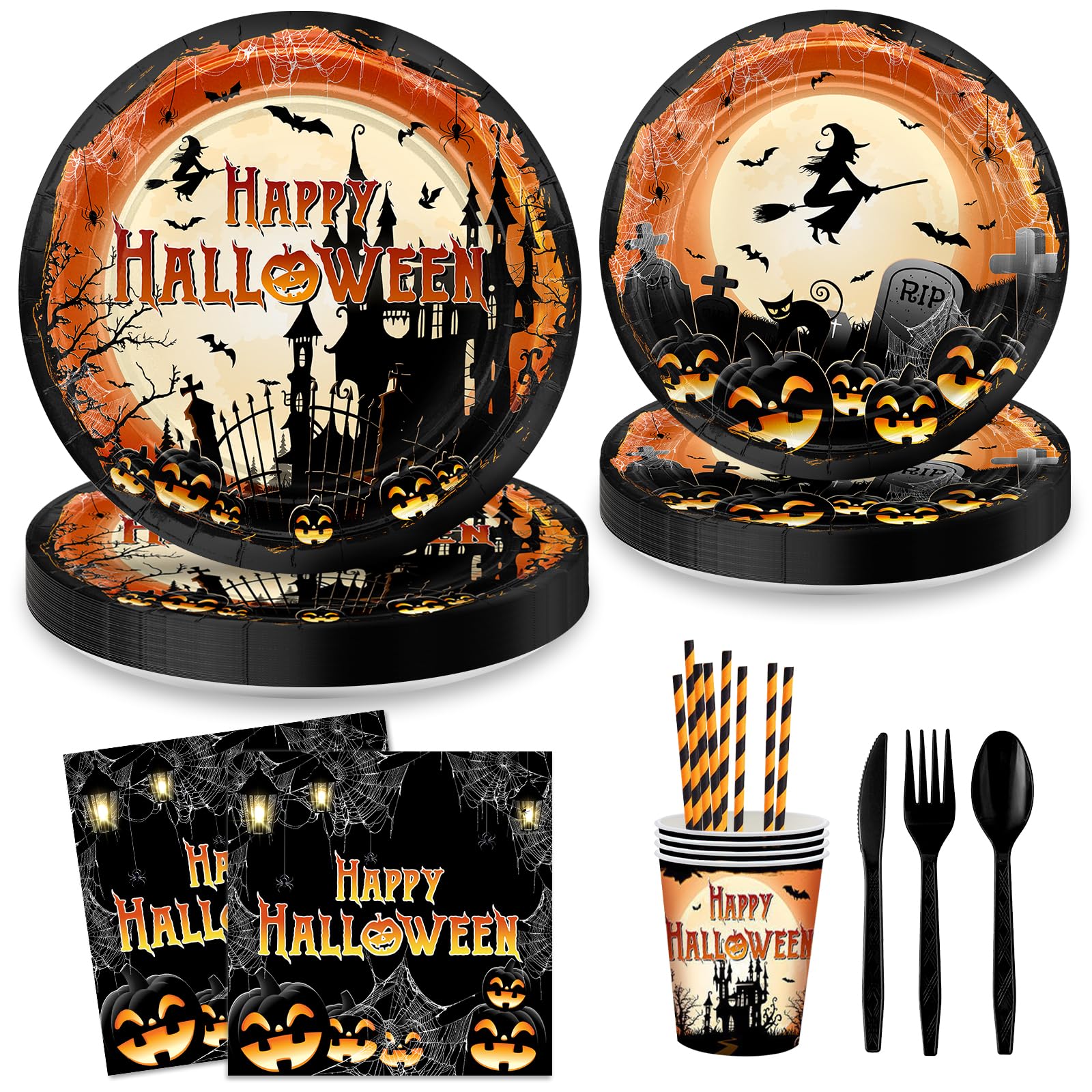 Foto 2 pulgar | Platos y Servilletas de Papel para Halloween Avezano 192 Unidades - Venta Internacional