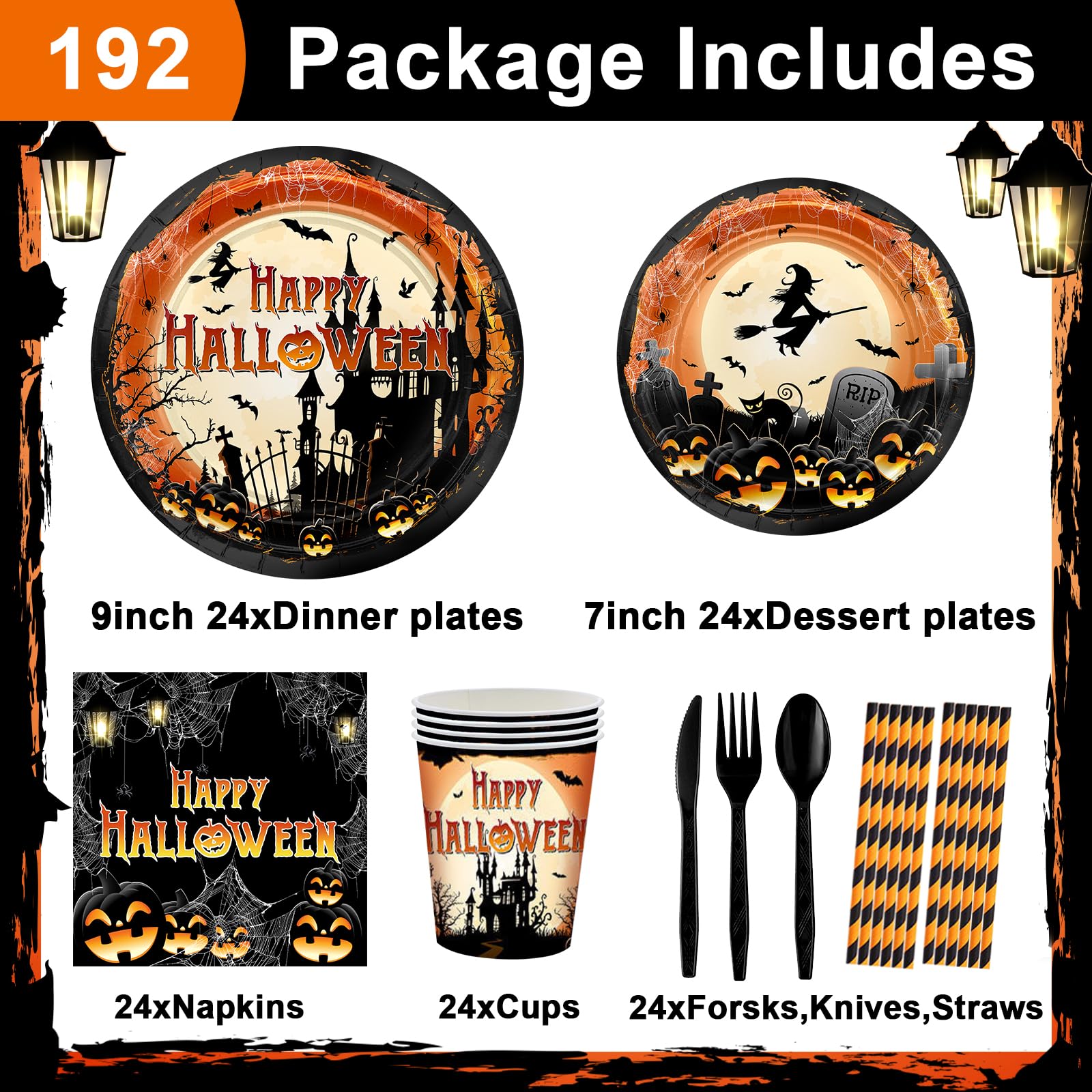 Foto 3 pulgar | Platos y Servilletas de Papel para Halloween Avezano 192 Unidades - Venta Internacional
