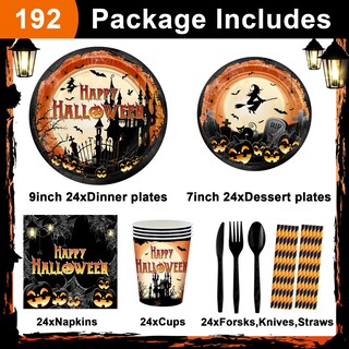 Foto 2 | Platos y Servilletas de Papel para Halloween Avezano 192 Unidades - Venta Internacional