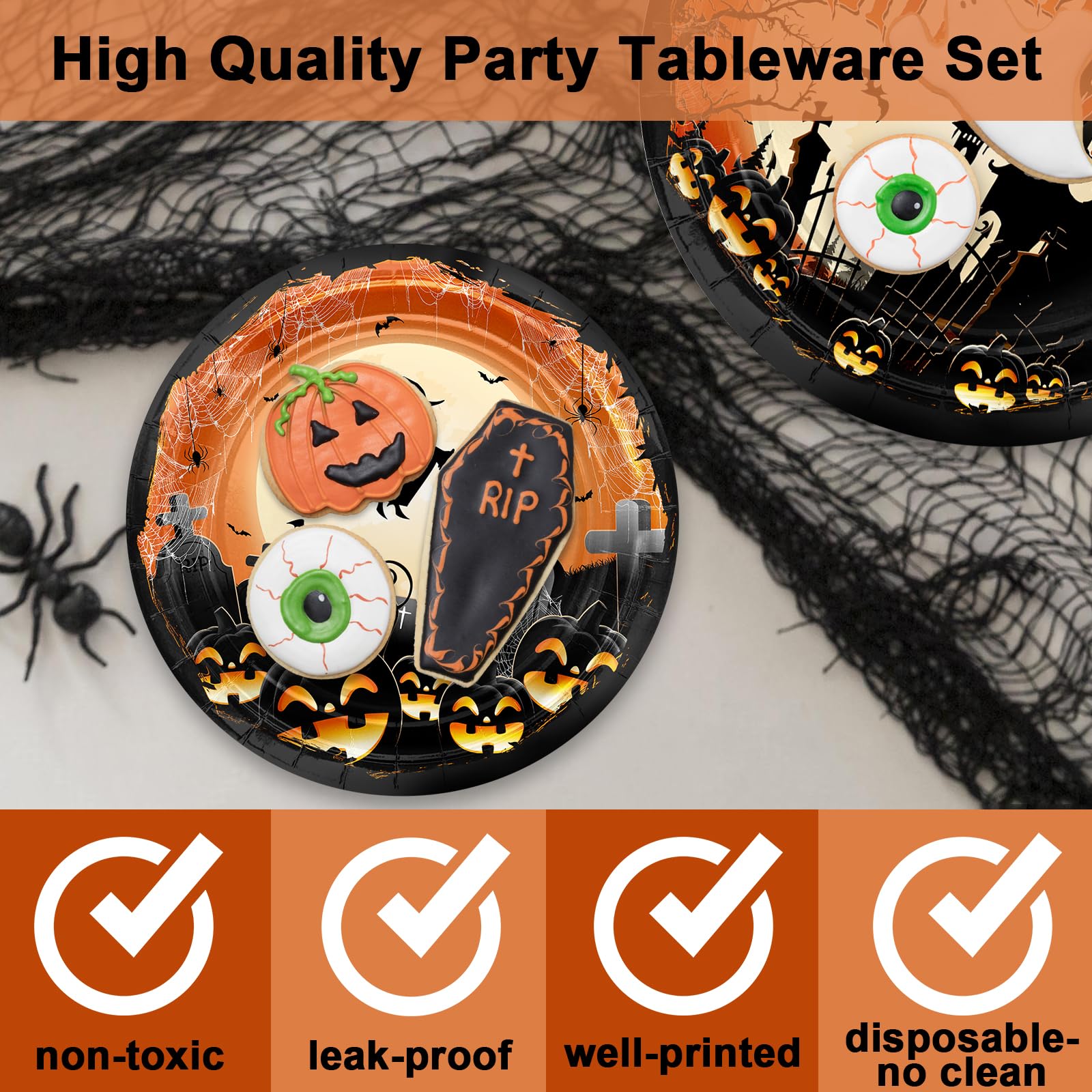 Foto 4 pulgar | Platos y Servilletas de Papel para Halloween Avezano 192 Unidades - Venta Internacional