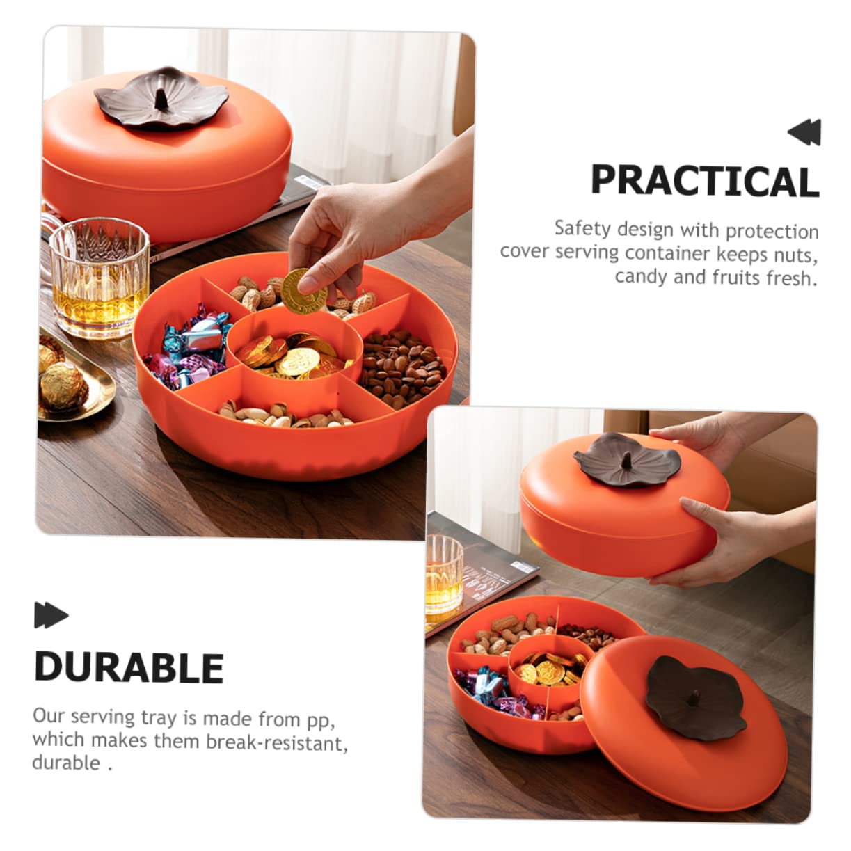 Foto 4 | Bandeja Para Servir Aperitivos Feltechelectr Dividida Con Tapa Naranja Pp - Venta Internacional.