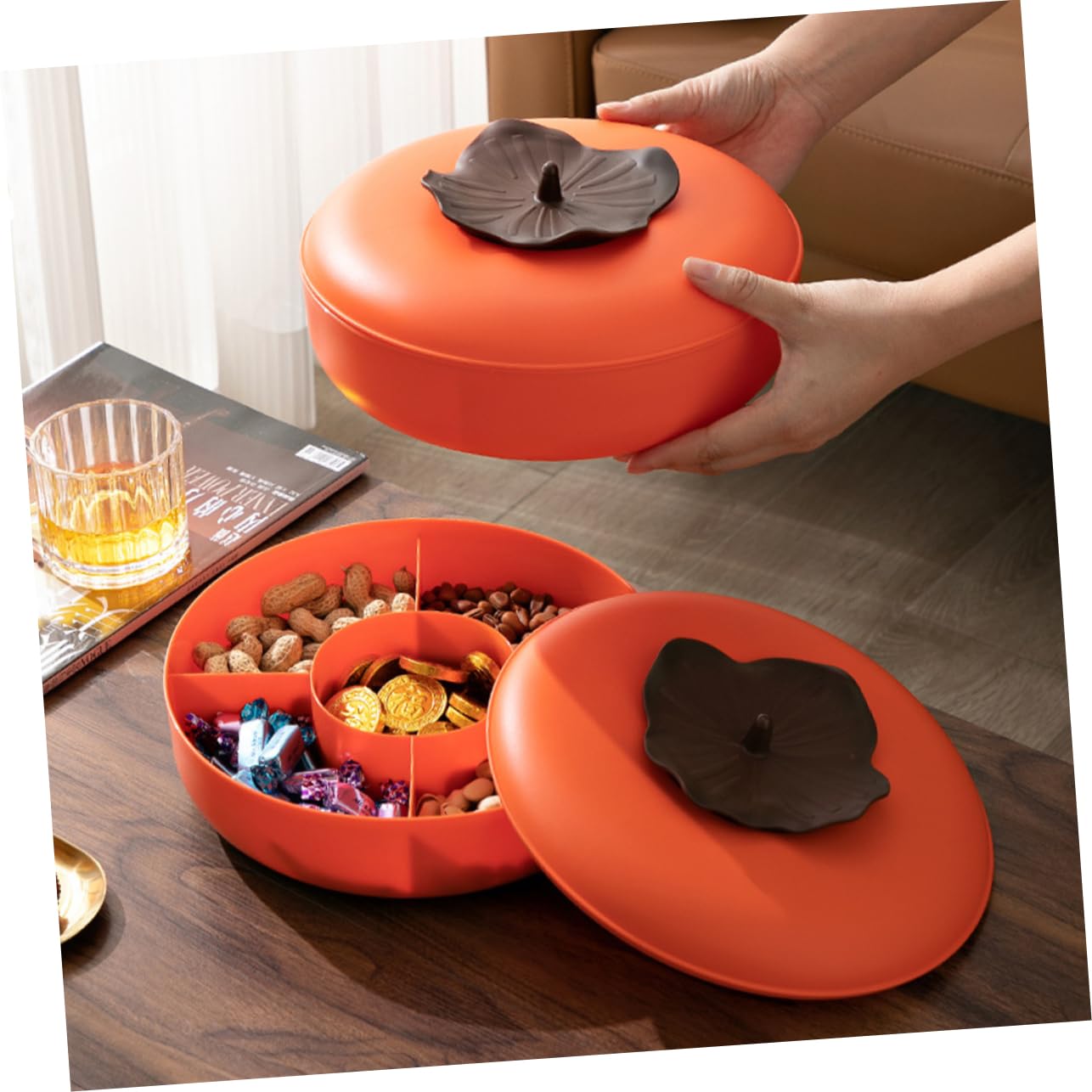 Foto 5 | Bandeja Para Servir Aperitivos Feltechelectr Dividida Con Tapa Naranja Pp - Venta Internacional.