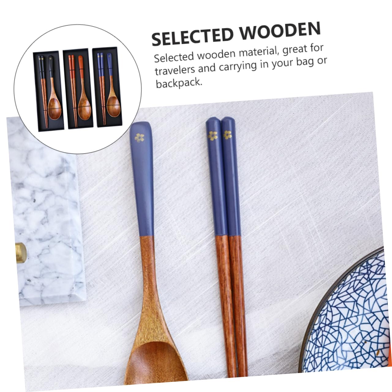 Foto 3 | Juego De Cubiertos Feltechelectr, Cucharas De Madera De Estilo Japonés, 3 Juegos - Venta Internacional.