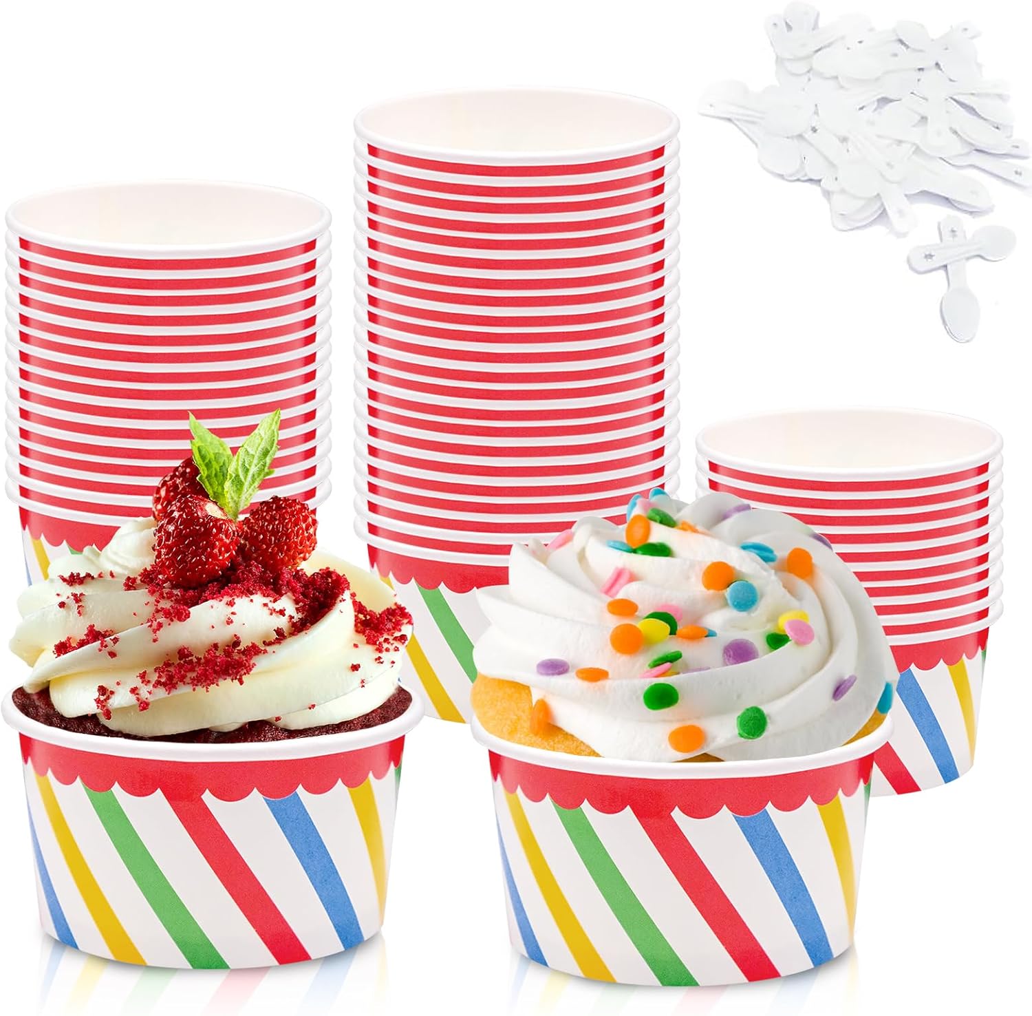 Foto 2 pulgar | 50pz Vaso Helado Postre Cupcake Desechable 150ml Aleissi  701407 Lineas Colores
