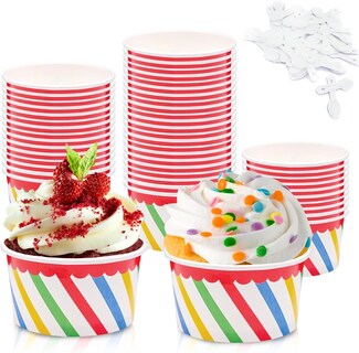 Foto 1 | 50pz Vaso Helado Postre Cupcake Desechable 150ml Aleissi 701407 Lineas Colores