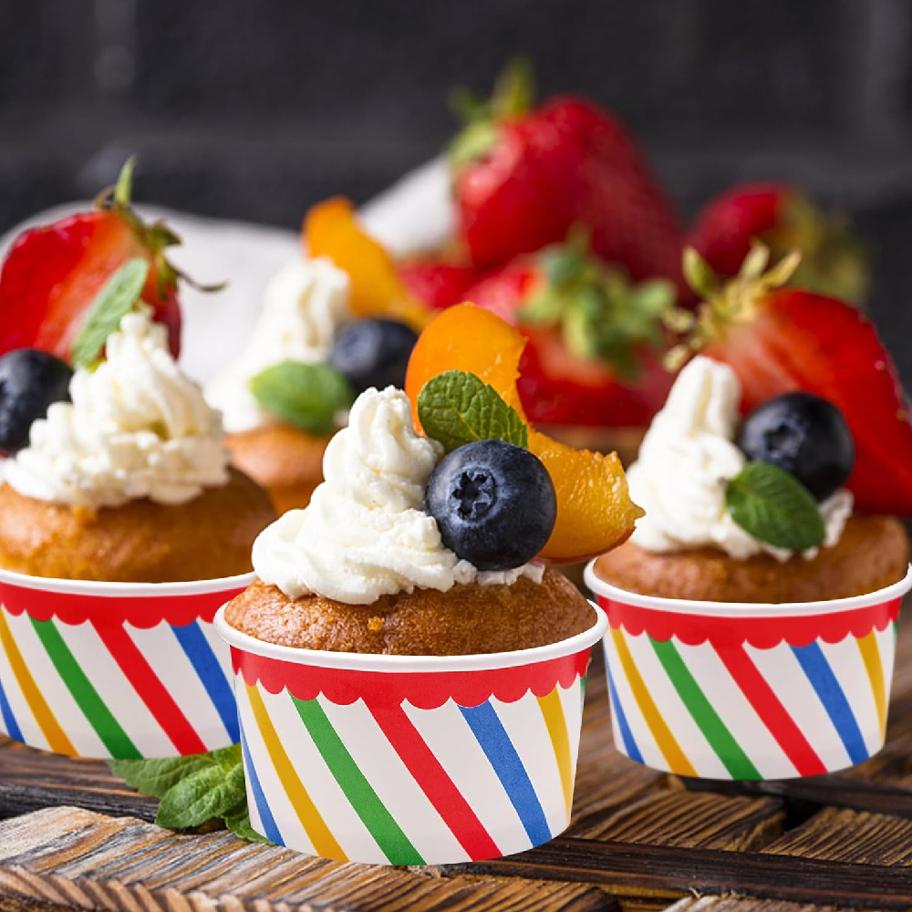 Foto 4 pulgar | 50pz Vaso Helado Postre Cupcake Desechable 150ml Aleissi  701407 Lineas Colores