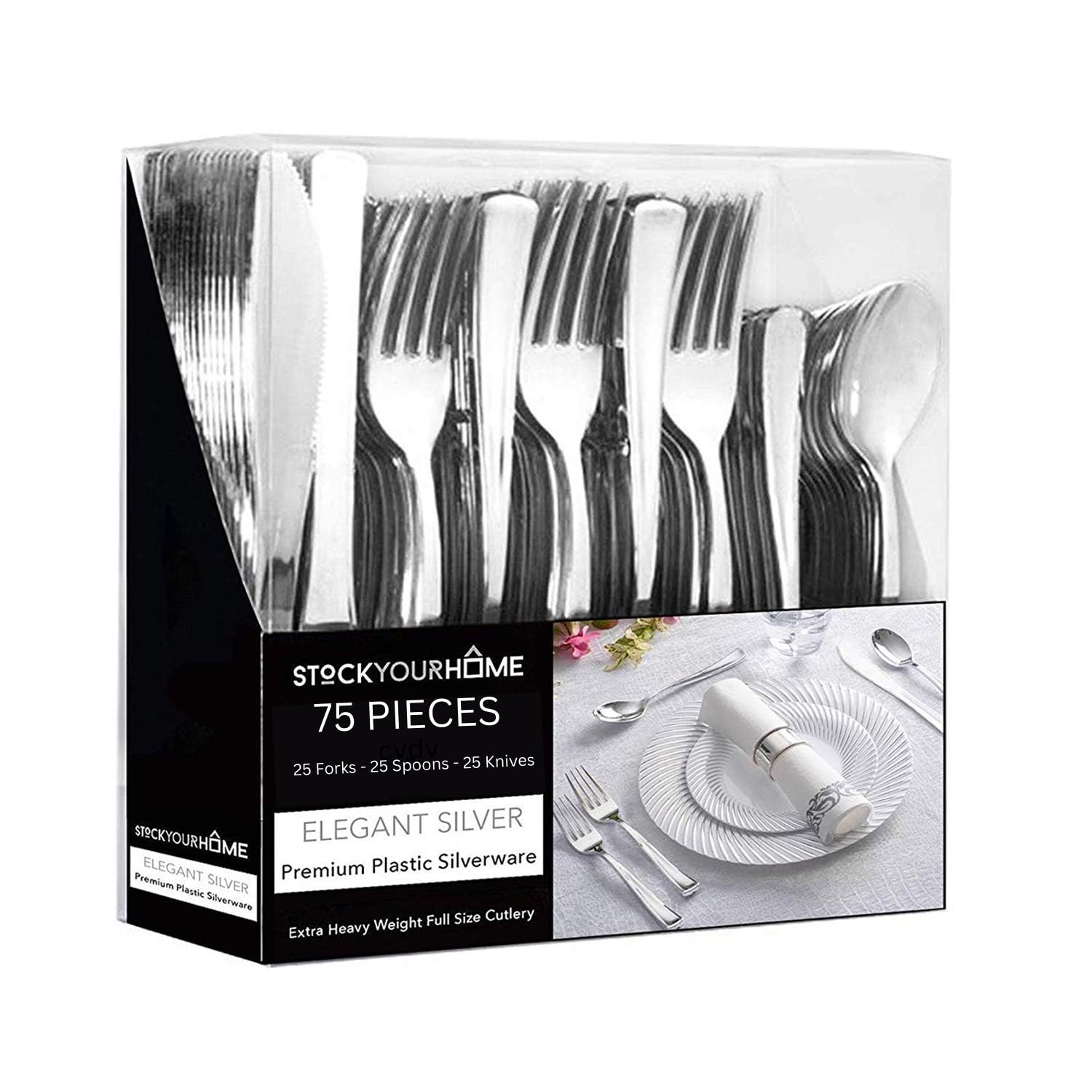 Foto 1 | Juego De Cubiertos Desechables Stock Your Home, 75 Piezas, Color Plateado - Venta Internacional.