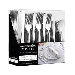 Foto 1 | Juego De Cubiertos Desechables Stock Your Home, 75 Piezas, Color Plateado - Venta Internacional.
