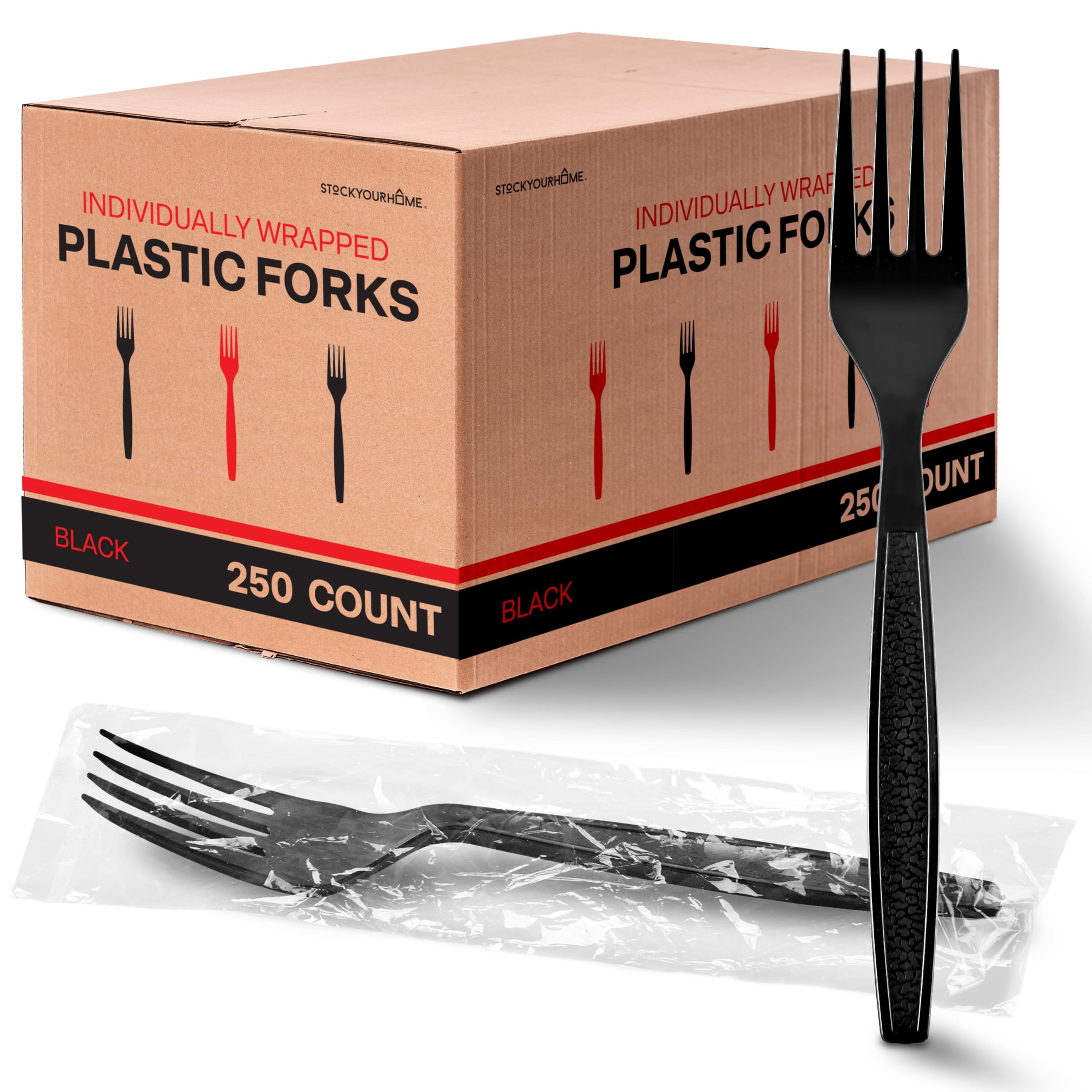 Tenedores Desechables Stock Your Home De Plástico Negro, 250 Unidades - Venta Internacional.