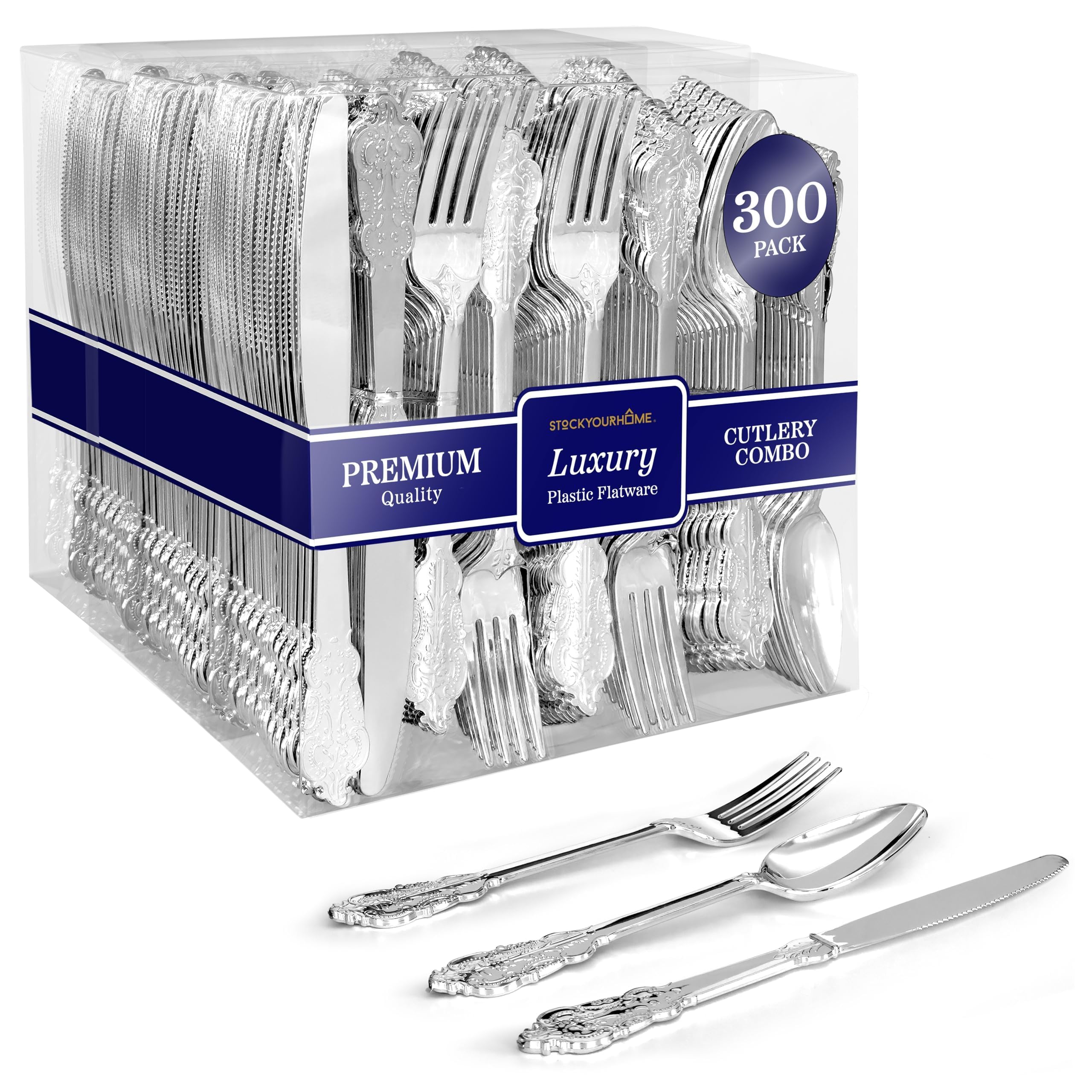 Juego De Cubiertos De Plástico Stock Your Home, 300 Unidades: 100 Tenedores, 100 Cucharas, 100 Cuchillos - Venta