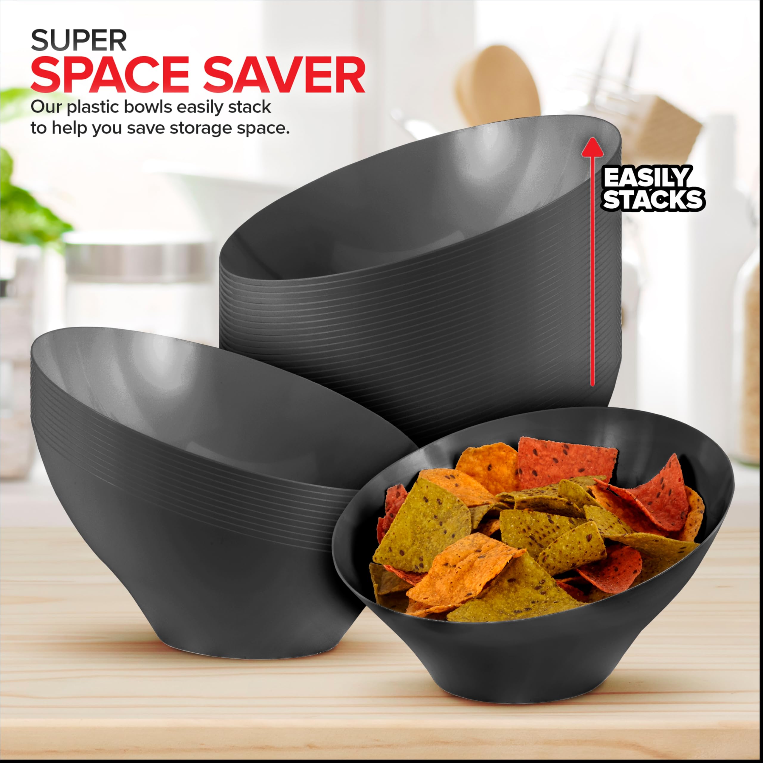 Foto 7 | Cuencos Para Servir Stock Your Home De Plástico Negro De 1600 Ml (paquete De 4) - Venta Internacional.