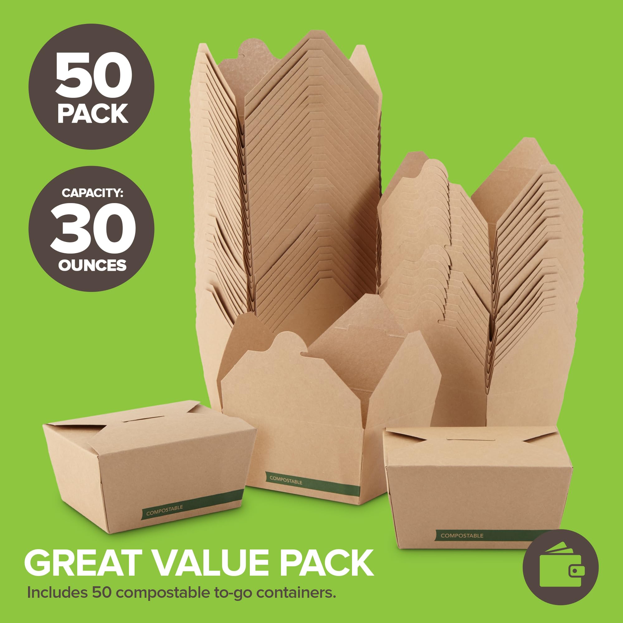 Foto 3 pulgar | (juego De 50) Recipientes Compostables Para Comida Para Llevar, 900 Ml - Venta Internacional.
