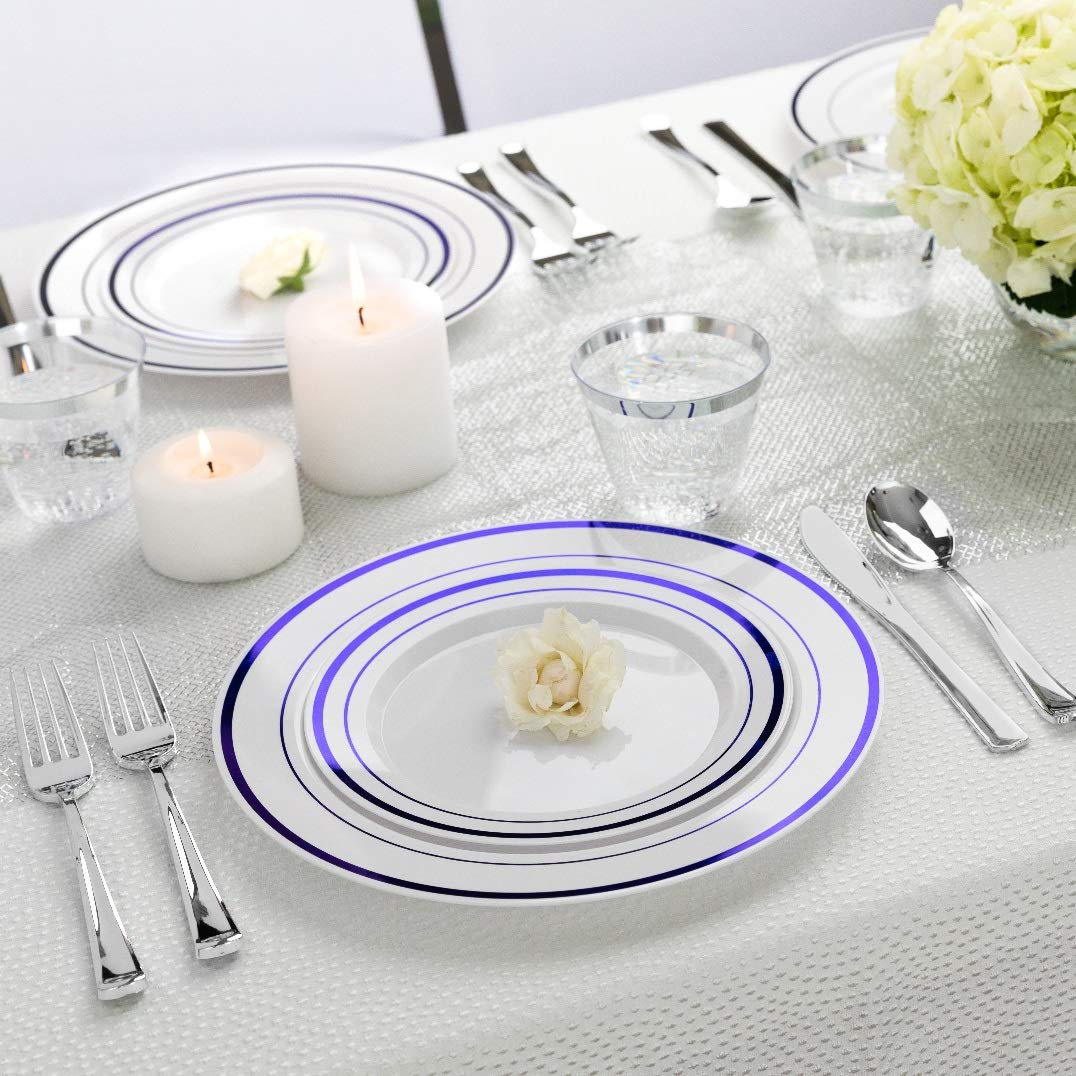 Foto 2 | Juego De Platos De Plástico Stock Your Home, 125 Piezas, Color Blanco/azul - Venta Internacional.