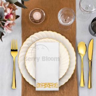 Foto 4 | Berry Bloom Vajilla Reutilizable Beige Con Orilla Dorada 175 Piezas Con Cubiertos Y Servilletas
