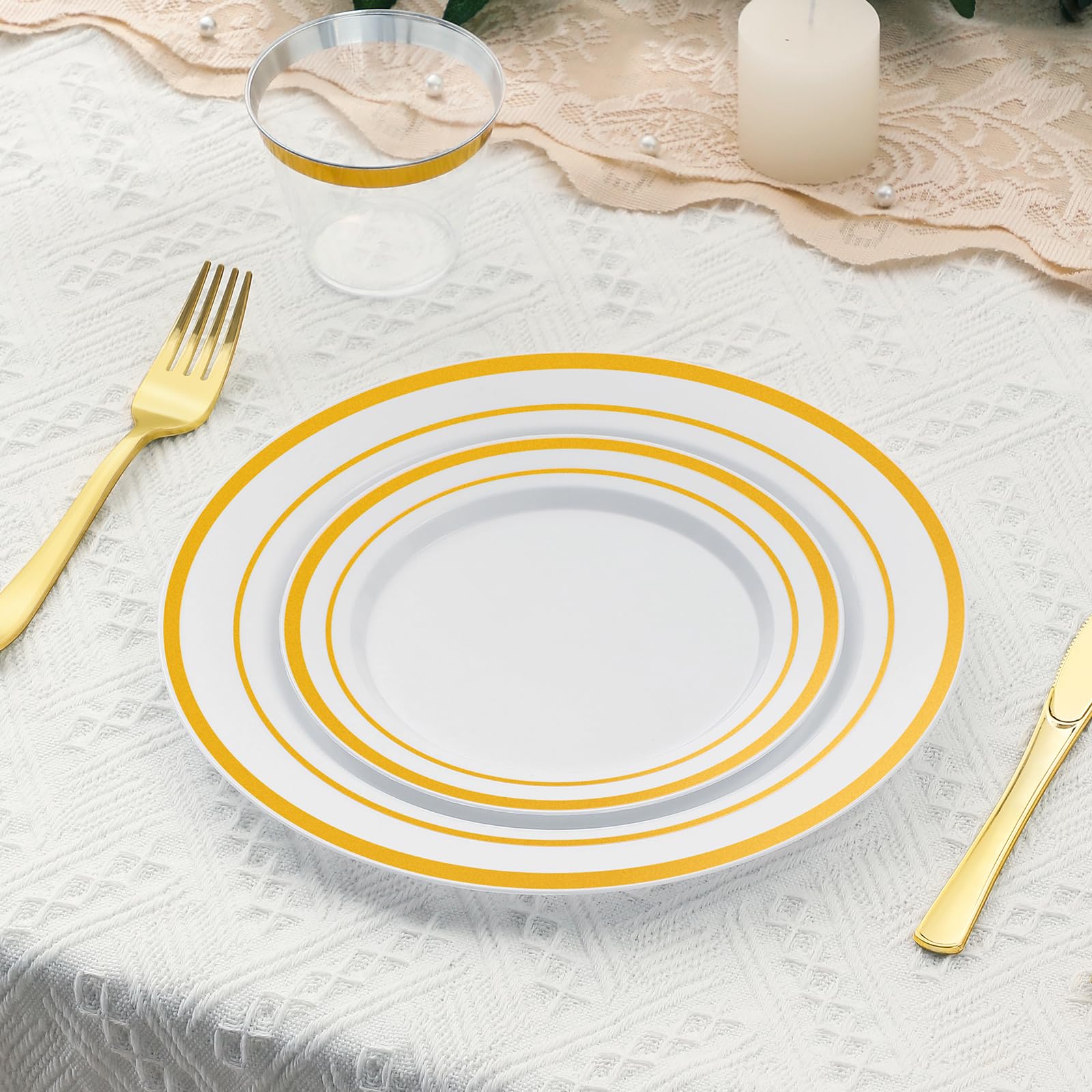 Foto 6 | Platos De Plástico Aozita  200 Unidades  Dorados  Desechables Para Fiestas - Venta Internacional.
