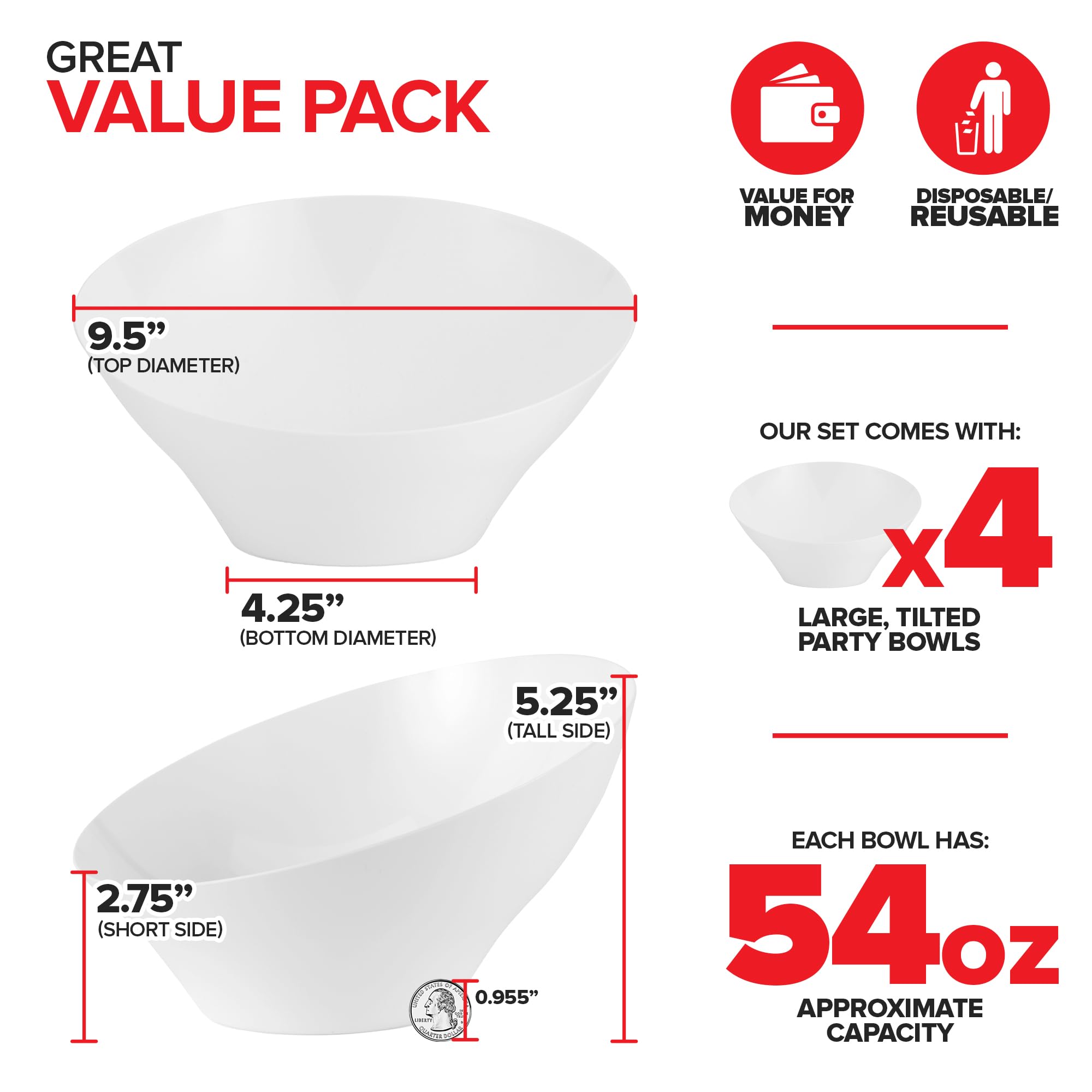 Foto 2 | Cuencos Para Servir Stock Your Home De Plástico Blanco De 1600 Ml (paquete De 4) - Venta Internacional.