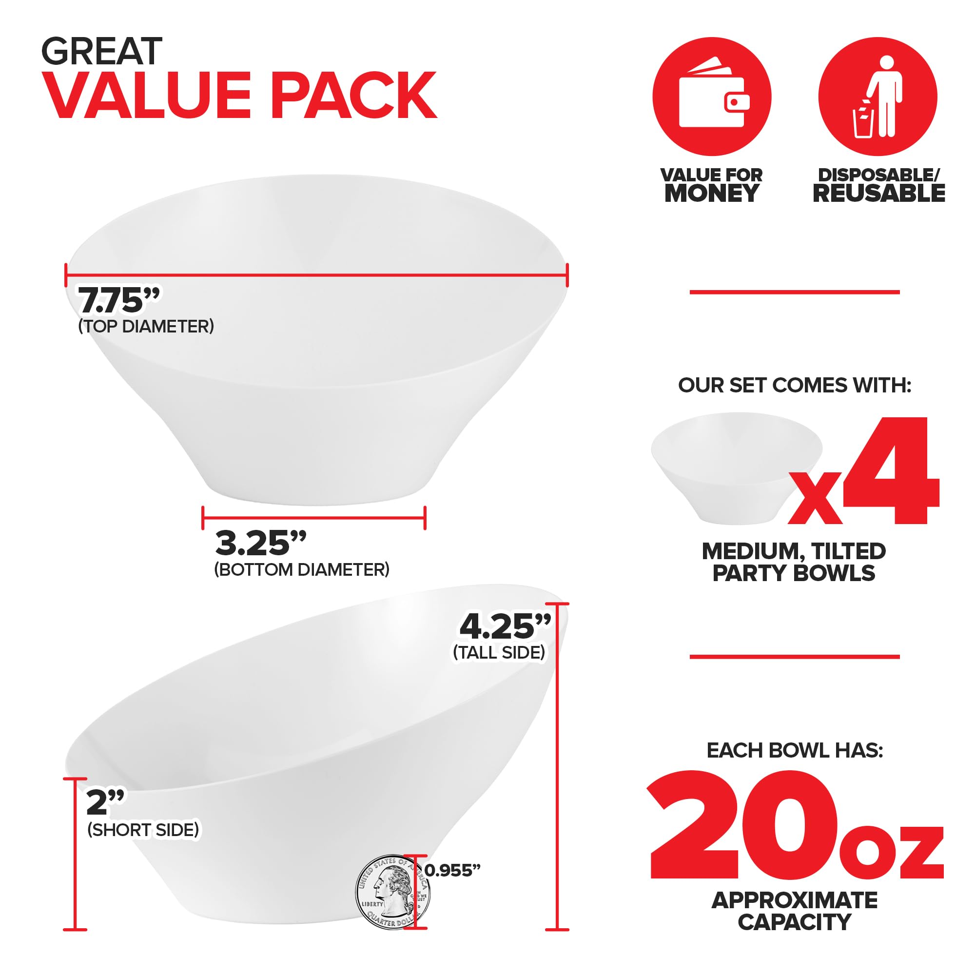 Foto 2 | Cuencos Para Servir Stock Your Home  Plástico Blanco  600 Ml (paquete De 4) - Venta Internacional.