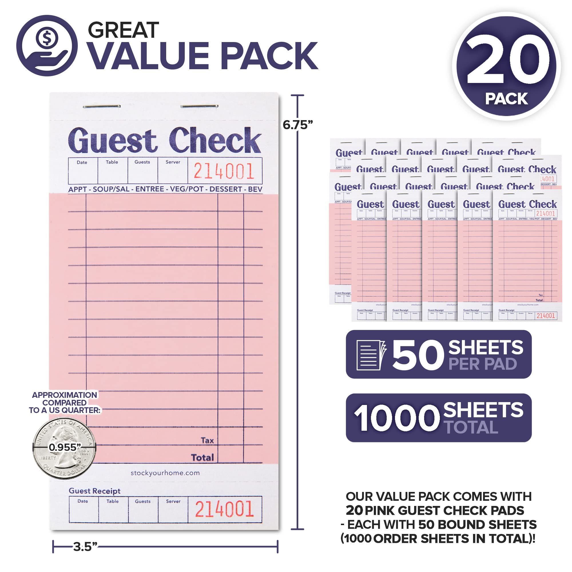 Foto 2 | Cuadernos De Cheques Para Invitados Stock Your Home  Color Rosa (paquete De 20) - Venta Internacional.
