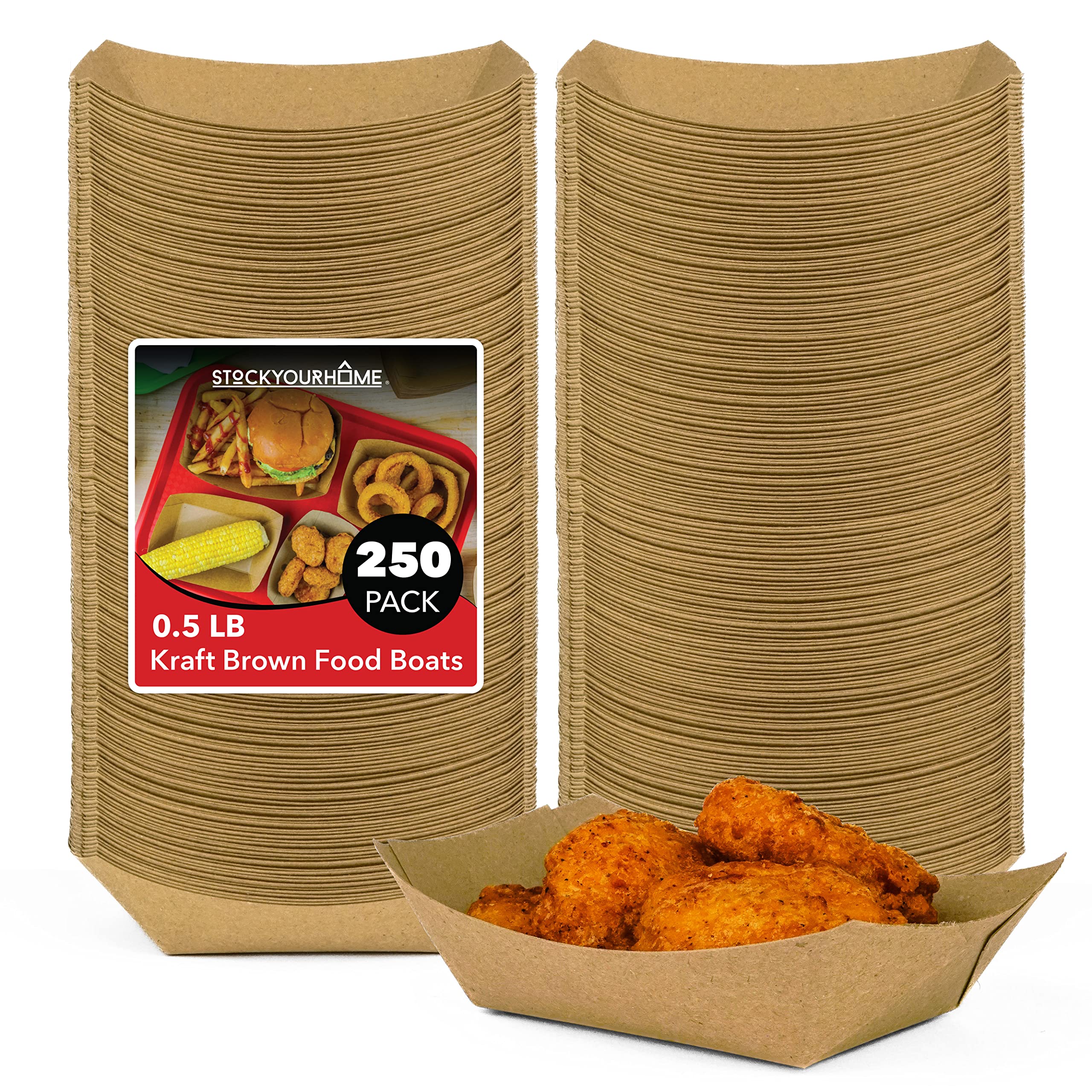 Foto 1 | Bandejas De Comida Stock Your Home  Papel Kraft Marrón Desechable  Paquete De 250 - Venta Internacional.
