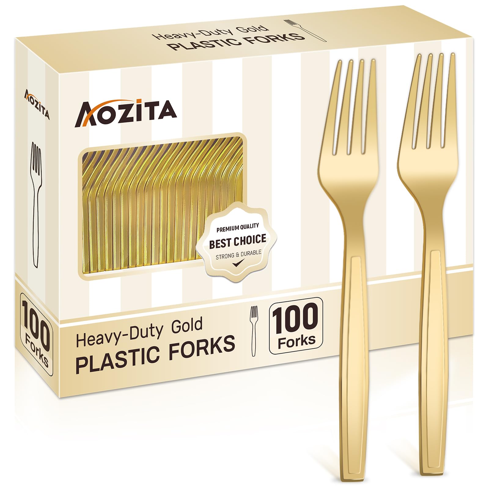 Foto 1 | Tenedores Desechables De Plástico  100 Unidades  Dorados  Para Fiestas Aozita - Venta Internacional.