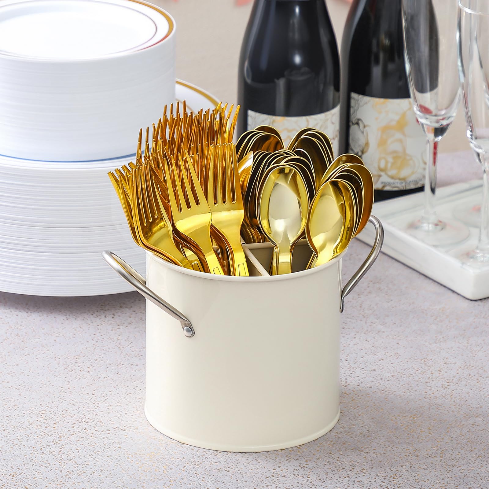 Foto 5 | Tenedores Desechables De Plástico  100 Unidades  Dorados  Para Fiestas Aozita - Venta Internacional.