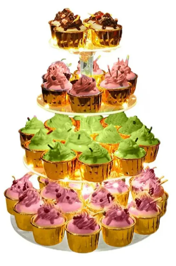 Foto 3 pulgar | Xtellar Exhibidor De Postres Y Cupcakes Acrílico Premium, 4 Niveles Con Iluminación Led