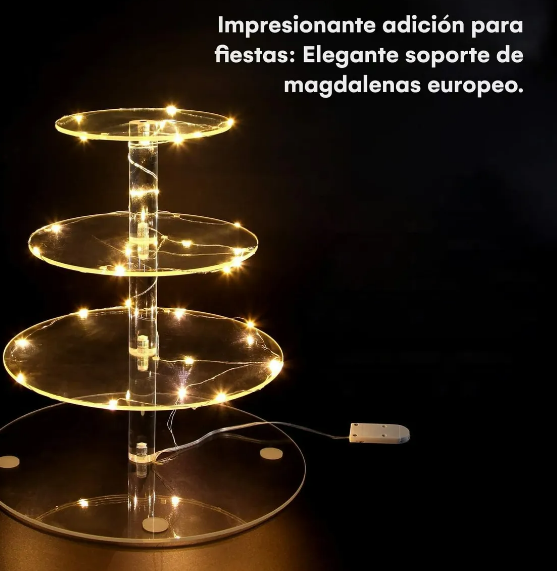 Foto 4 pulgar | Xtellar Exhibidor De Postres Y Cupcakes Acrílico Premium, 4 Niveles Con Iluminación Led