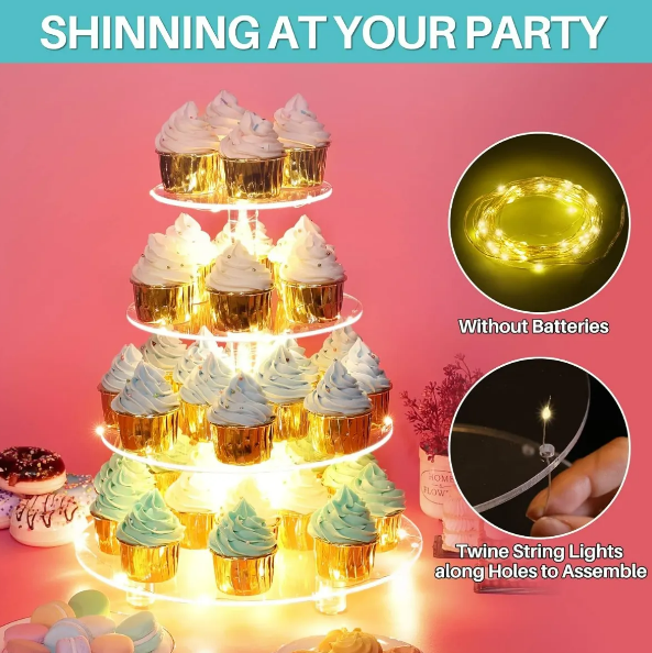 Foto 4 | Xtellar Exhibidor De Postres Y Cupcakes Acrílico Premium, 4 Niveles Con Iluminación Led