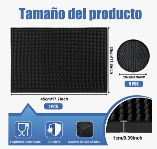 Foto 5 pulgar | Tapete Xtellar Para Bar 45 X 30cm Escurridora Con 5 Posavasos Barman