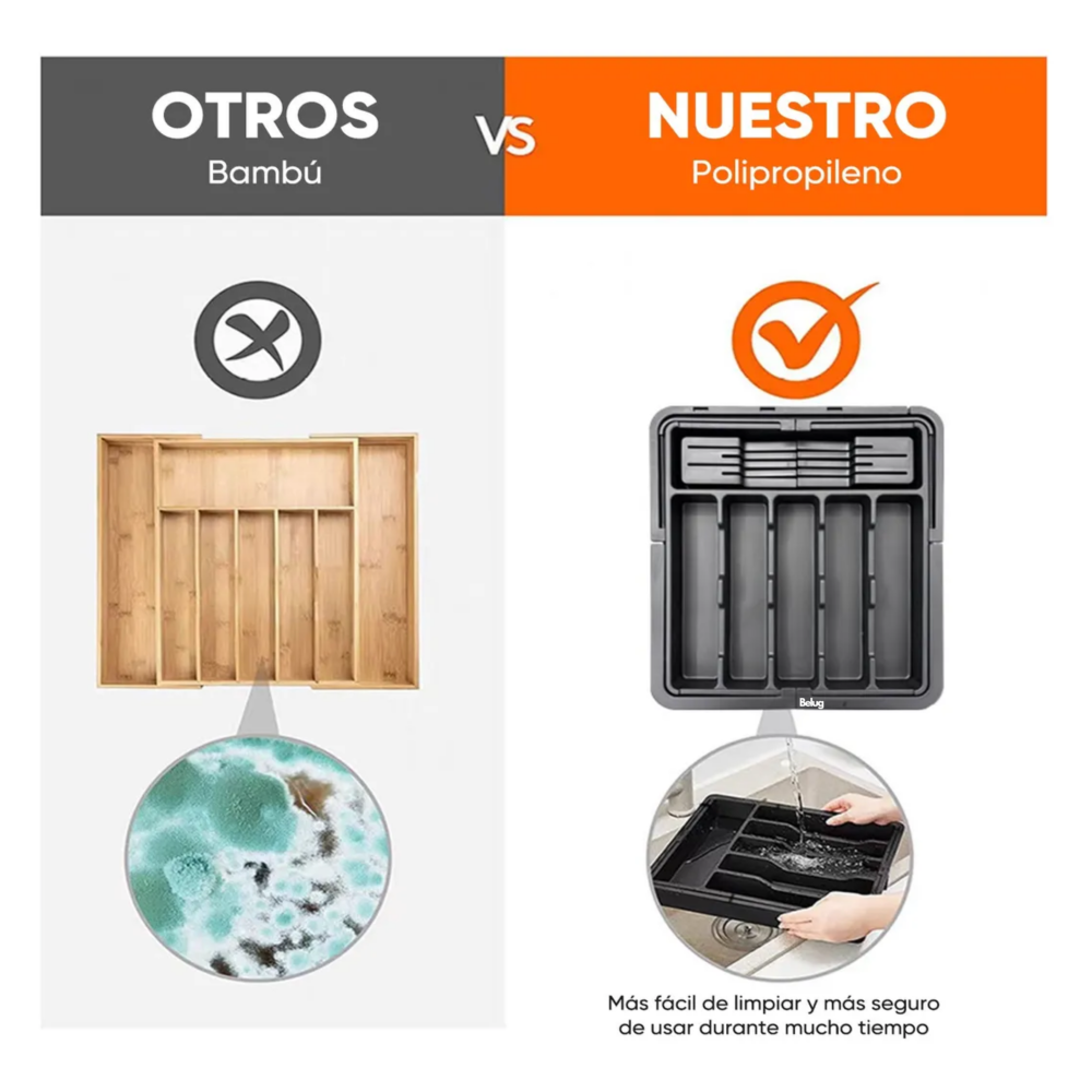 Foto 3 pulgar | Bandeja Extensible Para Cajones De Cocina 9 Compartimentos Belug  Negro Gris