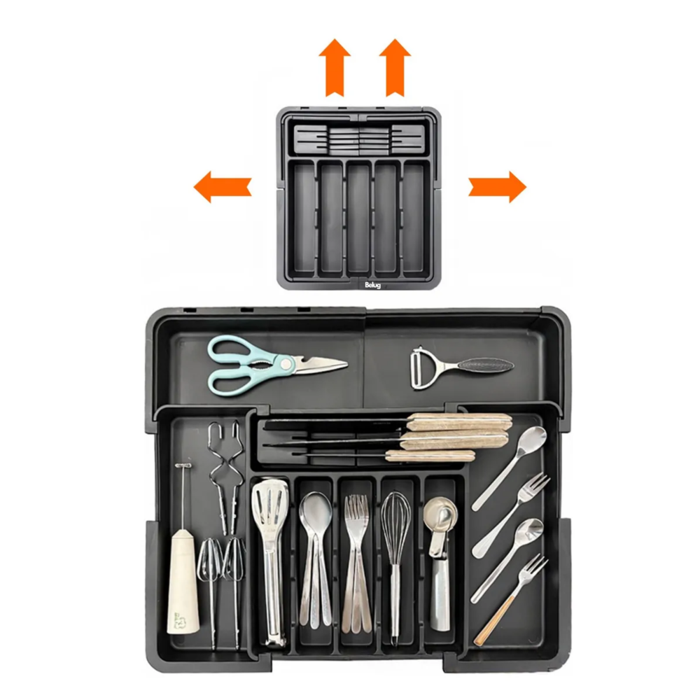 Foto 4 pulgar | Bandeja Extensible Para Cajones De Cocina 9 Compartimentos Belug  Negro Gris