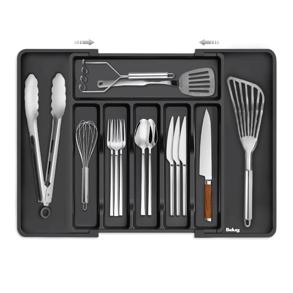 Foto 3 pulgar | Organizador Bandeja Extensible Cajón Cocina 8 Compartimentos Belug  Negro Plata