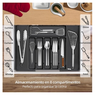 Foto 3 | Organizador Bandeja Extensible Cajón Cocina 8 Compartimentos Belug Negro Plata