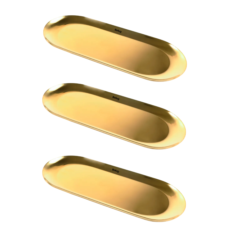 4pcs Bandeja  Belug Metálica Decorativa Ovalada De Acero Inoxidable Dorado