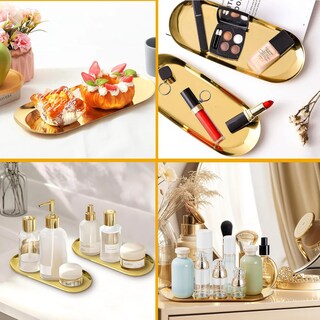 Foto 5 | 4pcs Bandeja Belug Metálica Decorativa Ovalada De Acero Inoxidable Dorado