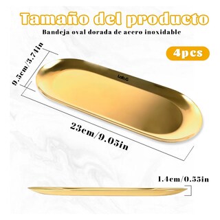 Foto 2 | 4pcs Bandeja Lab.g Metálica Decorativa Ovalada De Acero Inoxidable Dorado