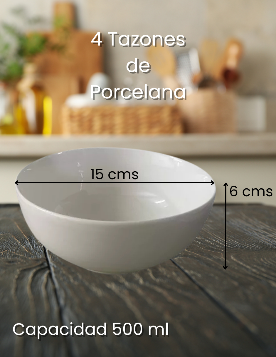 Foto 4 pulgar | Tazones Bowl Elegante Cereal Italo Porcelana  Blanco 500ml Home4pk