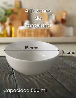 Foto 3 | Tazones Bowl Elegante Cereal Italo Porcelana Blanco 500ml Home4pk