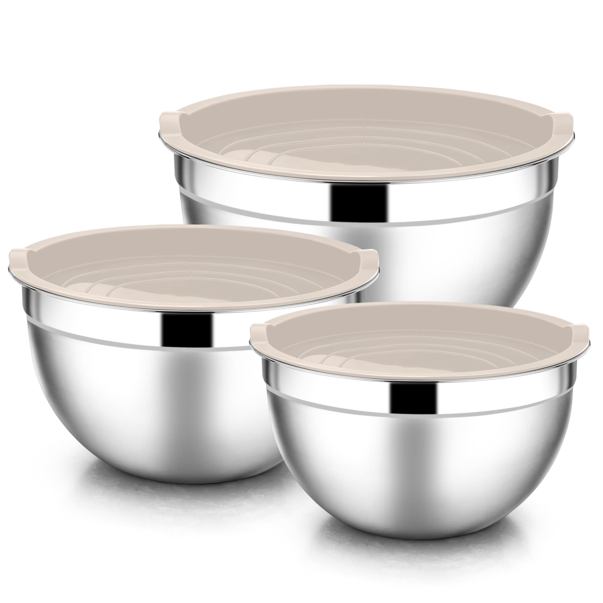 Cuencos Para Mezclar E-far De Acero Inoxidable De 6 Piezas Con Tapas 4.2, 2.8, 1.4 L - Venta Internacional.