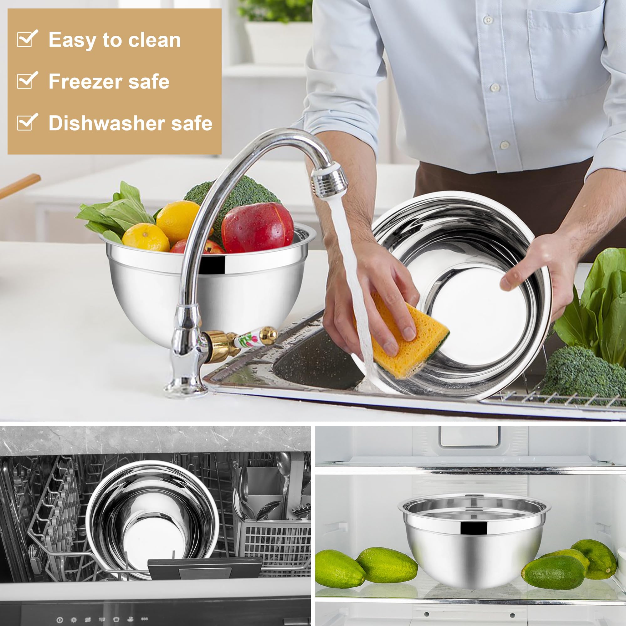 Foto 7 pulgar | Cuencos Para Mezclar E-far De Acero Inoxidable De 6 Piezas Con Tapas 4.2, 2.8, 1.4 L - Venta Internacional.