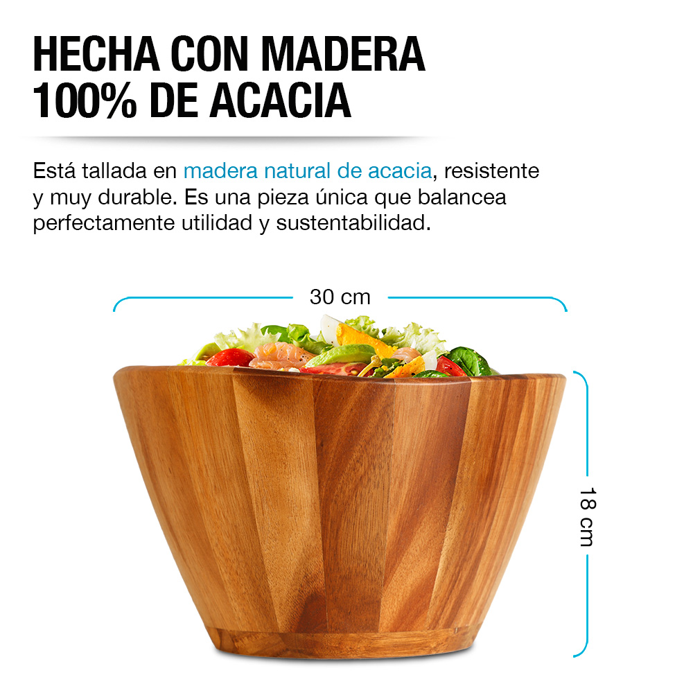 Foto 4 pulgar | Ensaladera de Madera Acacia Casa Litus 83380 Marrón Extragrande + 2 Tenedores