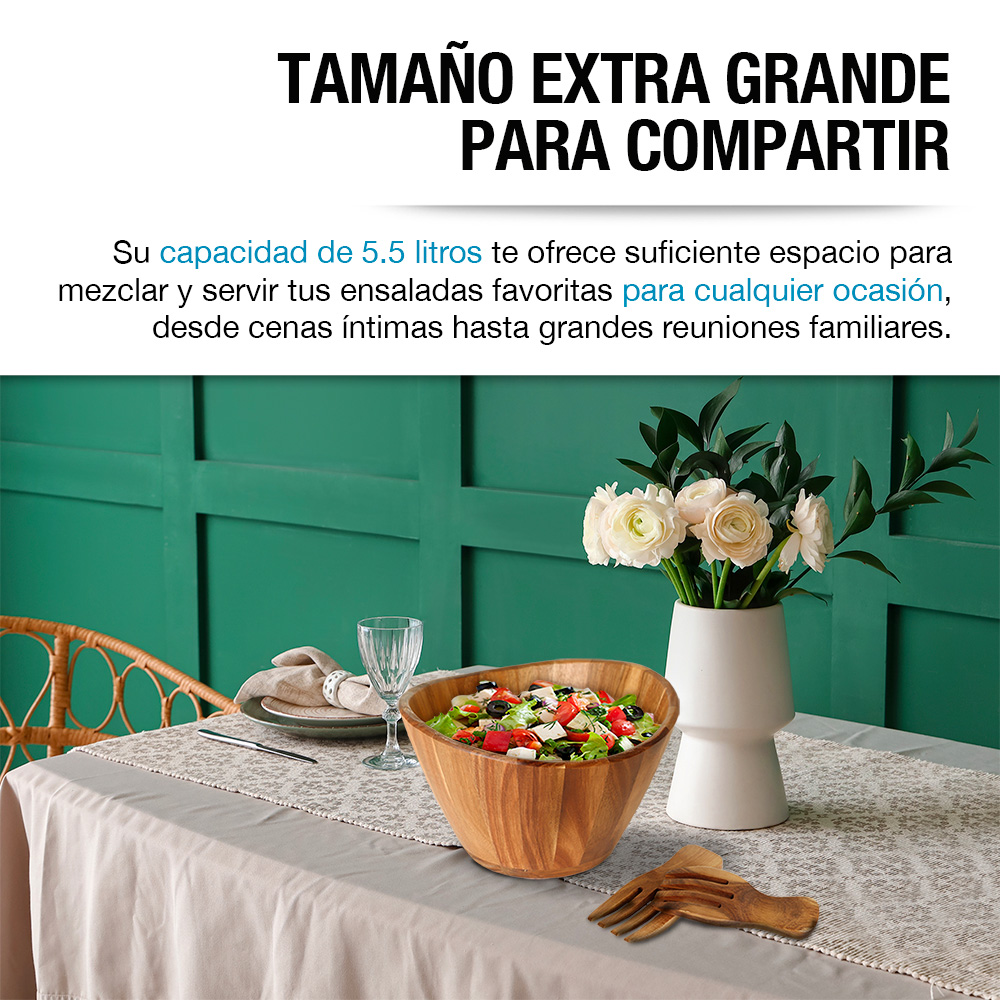 Foto 4 | Ensaladera de Madera Acacia Casa Litus 83380 Marrón Extragrande + 2 Tenedores