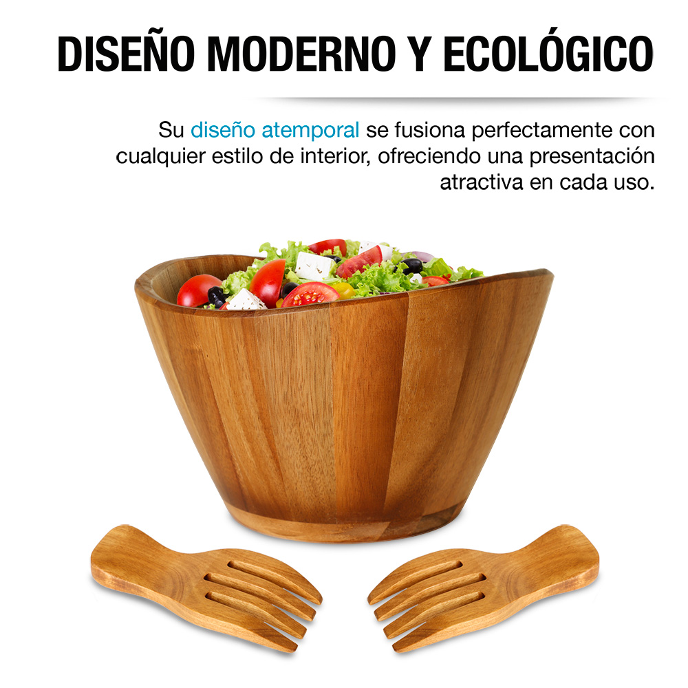 Foto 6 | Ensaladera de Madera Acacia Casa Litus 83380 Marrón Extragrande + 2 Tenedores