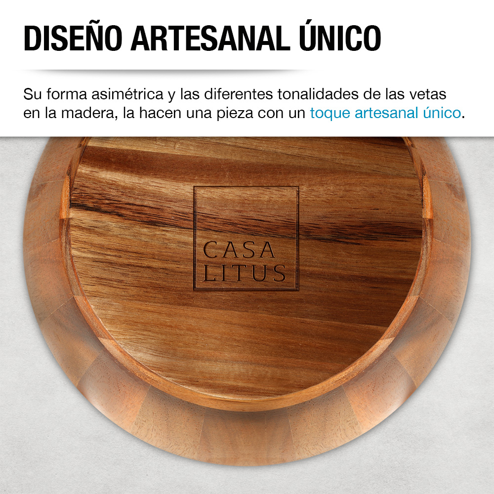Foto 8 pulgar | Ensaladera de Madera Acacia Casa Litus 83380 Marrón Extragrande + 2 Tenedores