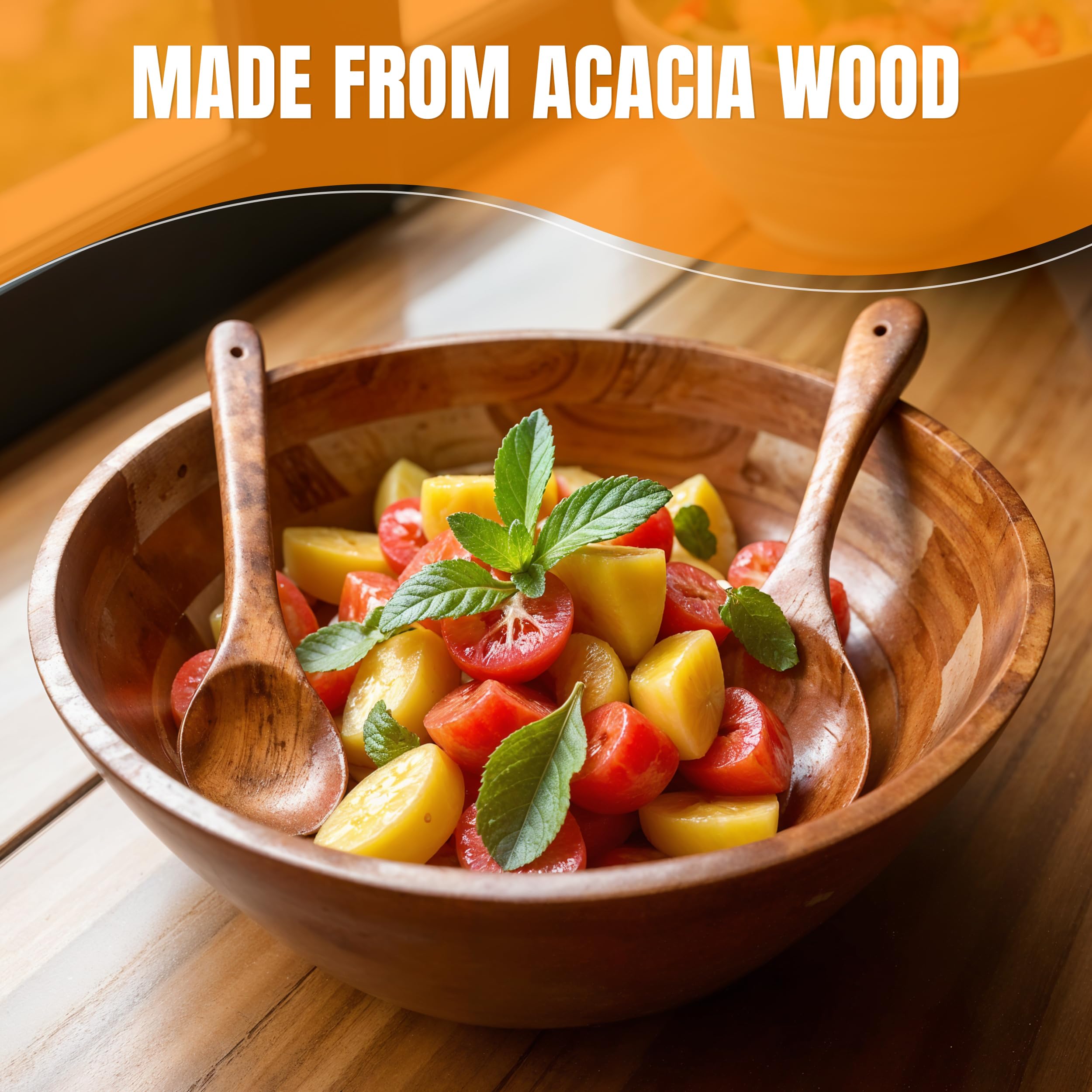 Foto 4 pulgar | Cuenco De Madera Shalin India Acacia Con 2 Cucharas Para Servir - Venta Internacional.