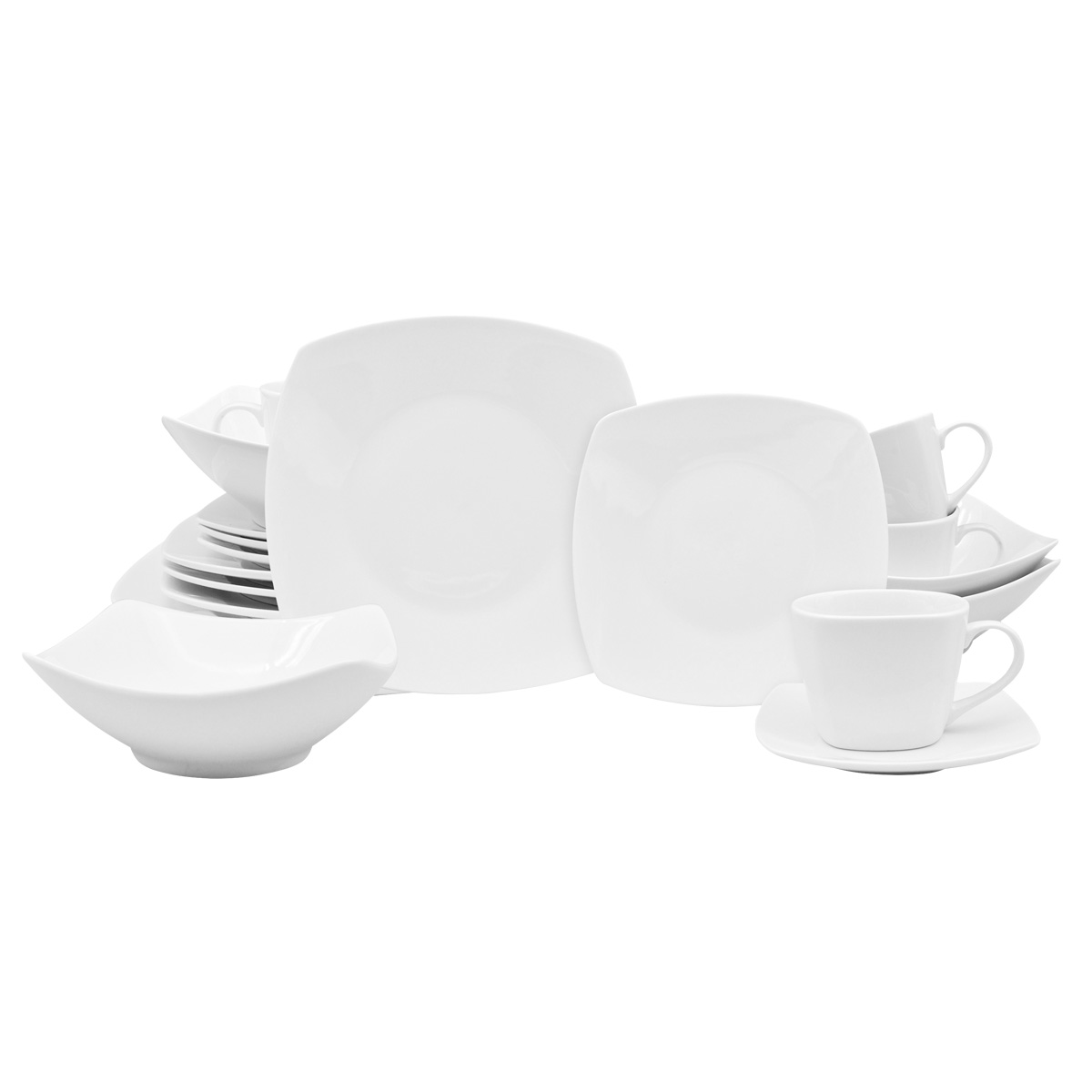 Vajilla de Porcelana Crown Baccara Cuadrata Basi color Blanco 20 Piezas