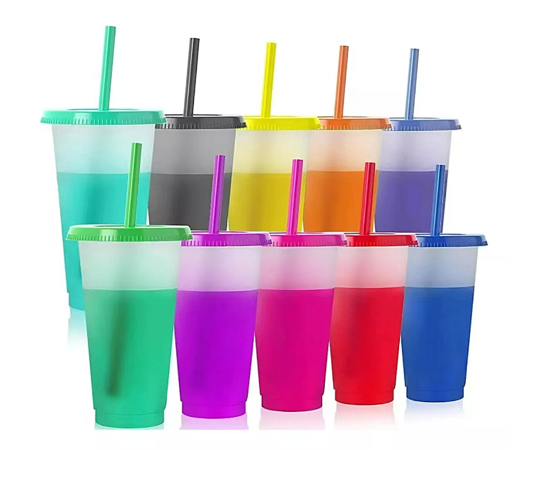 Vasos Magicos Cambian De Color Con Tapa Y Popote 710ml 10pzs Wünd